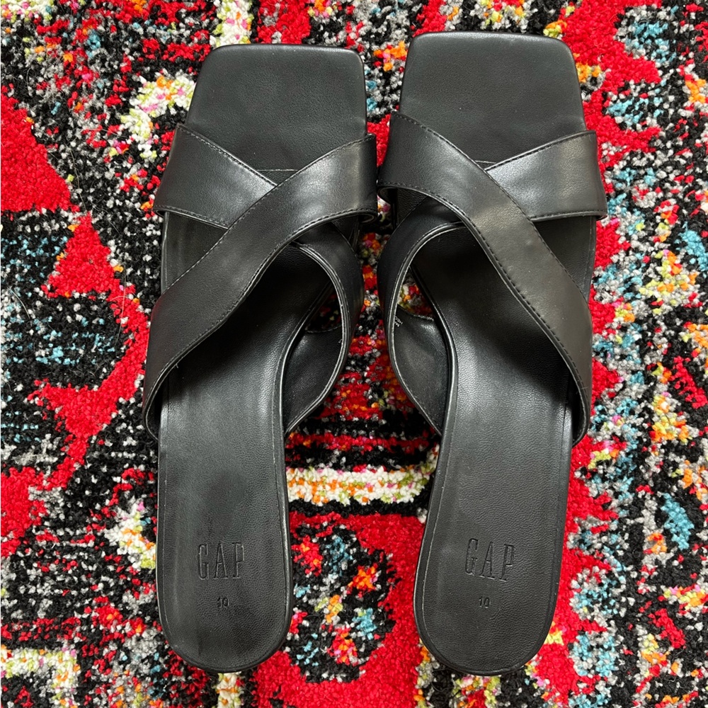 GAP Black Leather Crisscross Slide Mules